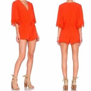 Lovers + Friends Reese Romper in Coral Reef Orange size Medium